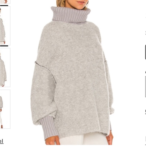Free People] Grey Rib Fold-over Turtle neck Boucher Oversize Sweater - Picture 4 of 14
